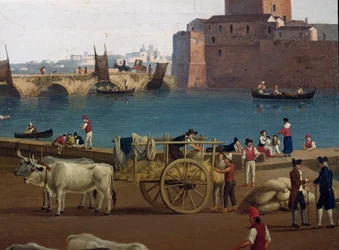 Zicht op de haven van Taranto in Italië in de 18e eeuw