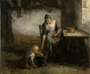 Vrouw die aardappelen schilt