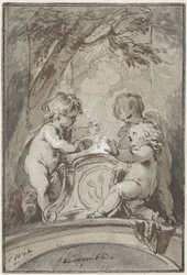 Allegorie met drie putti bij een altaar