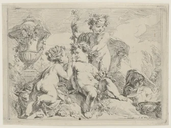 Een groep kinderen met bloemenkransen op hun hoofd