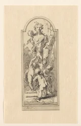 Putti met buste van vrouw tussen bomen