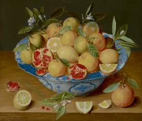 Stilleven met citroenen, sinaasappels en een granaatappel, ca. 1620-40