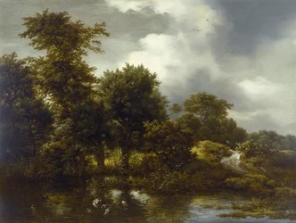 Boslandschap met een vijver