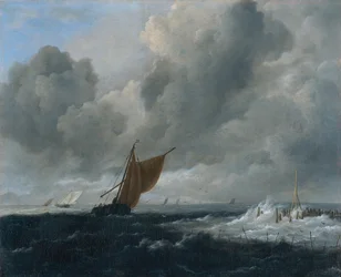 Dutch: Stormachtige zee met zeilschepen Stormy Sea with Sailing Vessels