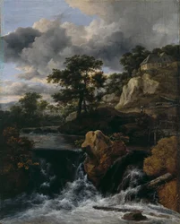 Heuvelachtig landschap met een waterval