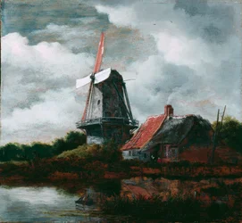 Landschap met boerderij en windmolen