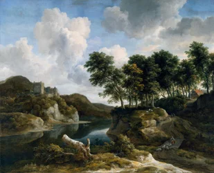 Rivierlandschap met een kasteel op een hoge klif