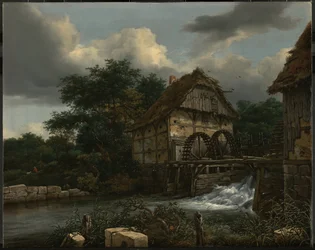 Twee watermolens en een open sluis