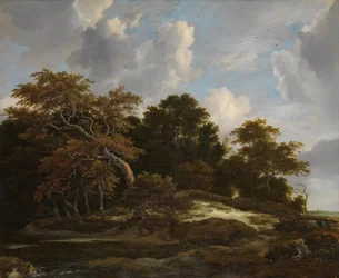 Boslandschap met hazenjacht