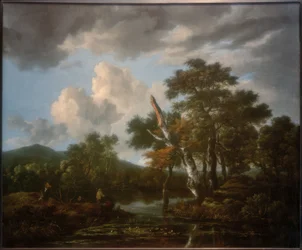 Boslandschap met een vijver