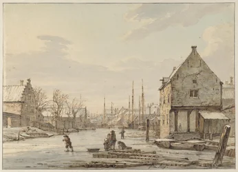 Gezicht aan de stadswal te Dordrecht bij winter