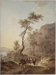 Geïtalianiseerd landschap met een herderspaar op een landweg