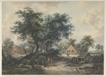 Naar Hobbema. Boerenwoningen bij hoge bomen