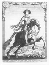 Gustaaf II Adolf, koning van Zweden, te paard, 1632