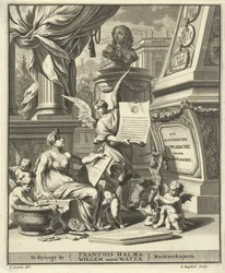 Titelpagina voor A. Bogaert, De roomsche monarchy, vertoont in de muntbeelden der westersche en oostersche keizeren, Utrecht 1697