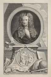 Portret van Isaac Newton, illustratie uit 