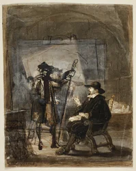 Dr. Nicolaas Tulp in Rembrandts atelier (recto); Scène uit Rembrandts leven () (verso)