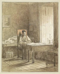 Portret van Gerrit Lamberts, zittend in een leunstoel in het Prentenkabinet