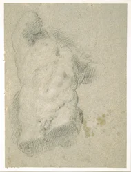 Tekening van een Mannelijke Torso (houtskool op blauw papier)