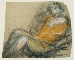 Studie van een liggend figuur, ca. 1567 (zwarte pen, krijt & grafietpen op grijs papier)