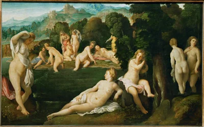 Diana ontdekt de zwangerschap van de nimf Callisto (schilderij op doek)