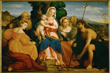 De Maagd Maria met Kind en Heiligen (populierenhout)