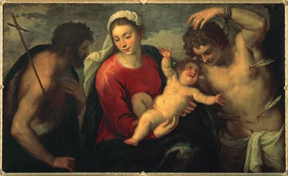 Maagd en kind met Johannes de Doper en Sint Sebastiaan ... (schilderij op doek)