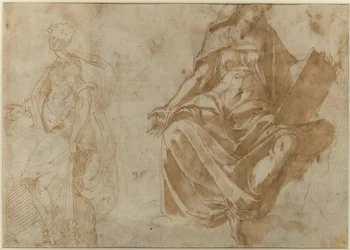 Sint Cecilia en een zittende vrouwelijke figuur met een boek