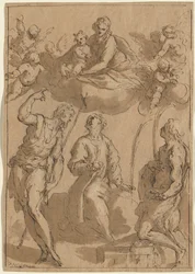 Madonna en Kind in Glorie met Heiligen Johannes de Doper, Stefanus en Laurentius