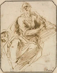 Studie voor St. Mark (recto); schets van een half-lengte mannelijke figuur, omhoog kijkend naar rechts (verso)