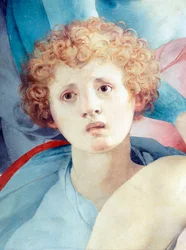 Gezicht van jonge man, detail van De Kruisafneming, door Jacopo da Pontormo (1494-1557)