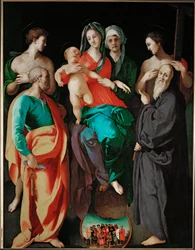 De Maagd met Sint-Anna en vier heiligen (Petrus Sebastiaan, Benedictus en de goede boosdoener ...