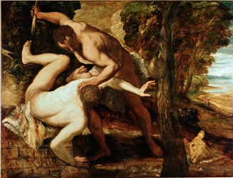 Kaïn doodt Abel Schilderij door Jacopo Robusti, genaamd il Tintoretto (Tintoret) (1518-1594) 1550-1553 Sun. 149x196 cm Gallerij van de Accademia, Venetië