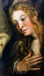 De graflegging van Christus, detail van de heilige Maria Magdalena, ca. 1559/62 (olieverf op doek)