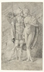 Mars in wapenrusting en naakte Venus met Cupido