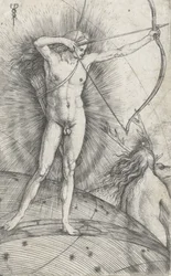 Apollo met boog en pijl op hemelse bol en Diana met hert, 1503-5