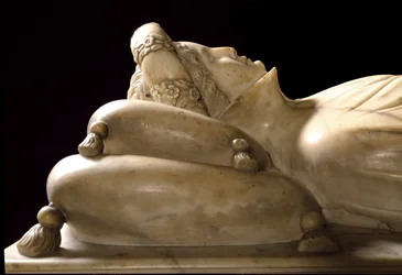 Monument voor Ilaria del Carretto van de familie van de markies van Savona. Detail. Marmeren beeldhouwwerk