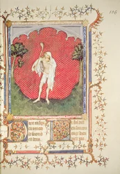 Fr. 13091, f. 106: De dwaas, uit het ”Psalter van Jean de Berry”, ca. 1386