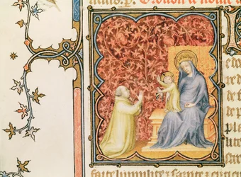 Jean de France (1340-1416) Hertog van Berry Biddend voor de Maagd en het Kind, uit Les Petites Heures de Duc de Berry, c.1385-90