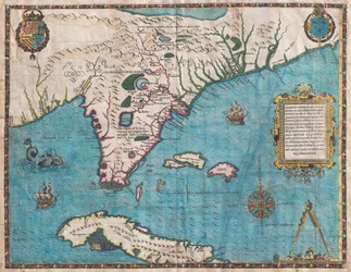 Kaart van Florida en Cuba door Jacques Le Moyne