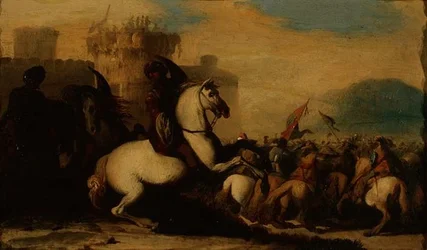 Een cavaleriegevecht buiten een fort