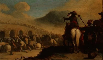 Officieren die een gevecht op een brug observeren