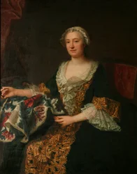 De markiezin van Castellane met haar borduurwerk, na 1743 (olieverf op doek)