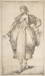 Tuinierster met een mand aan haar arm, uit de Hortulanae-serie, 1612-16