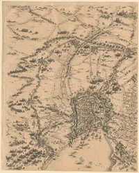 Plaat 2, boven in het midden, uit “Het beleg van La Rochelle”