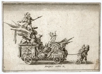 Gevecht in de barrière. Gravure Een strijdwagen. Meaume 490-503 ... (gravure)