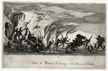 Combat a la barriere, de intocht van de Sieures de Couvonge en de Chalabre ... (gravure)