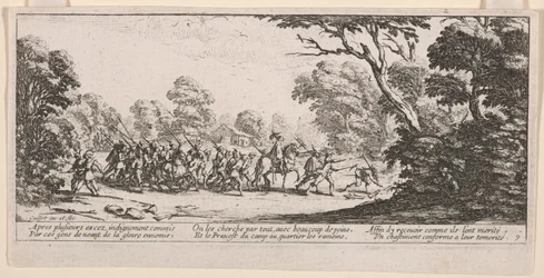 Découverte des malfaiteurs (Ontdekking van de misdadigers), illustratie uit Les Grandes misères de la guerre