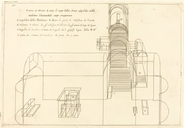 Plattegrond en aanzicht van de kerk van het graf van de Madonna