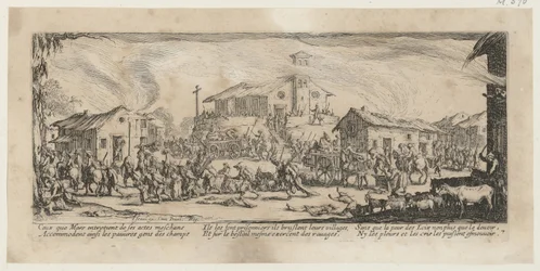 Plundering en verbranding van een dorp, plaat 7 uit de reeks "Gruwelen van de oorlog"